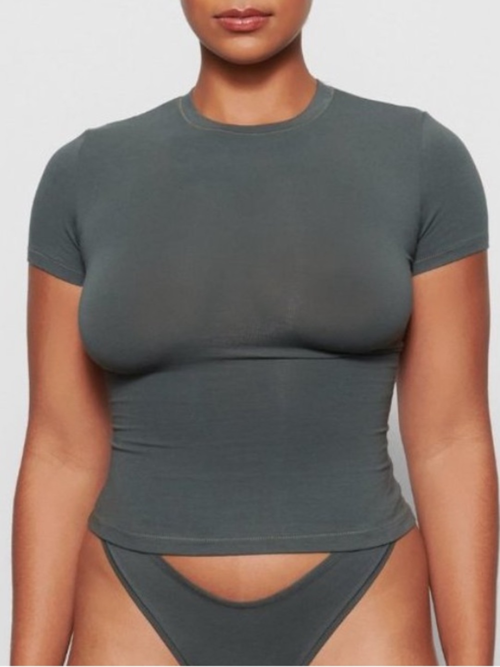 SKIMS Cotton Stretch T-Shirt Dark Green Sz S